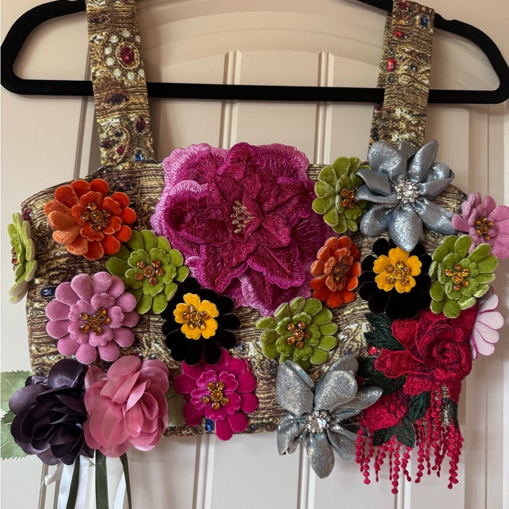 Stunning Designer one of a kind appliqué floral crop top! Never worn
